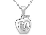 14K White Gold New York Skyline Apple Charm Pendant Necklace with Chain